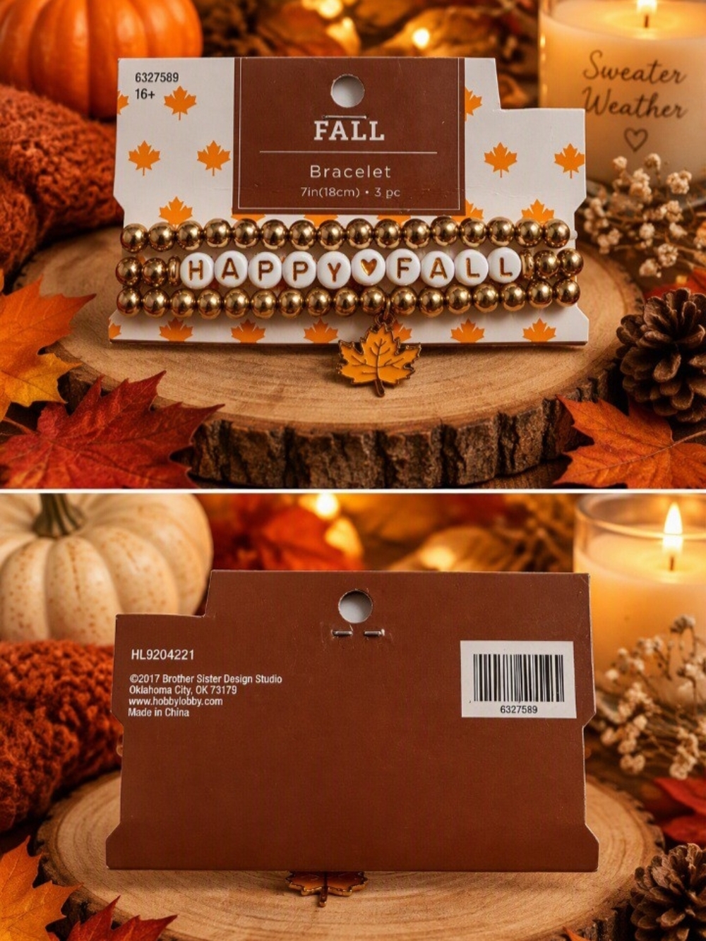 Fall 'Happy Fall' 3 PC Beaded Bracelet Set